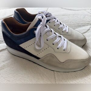 $449 Magnanni White Navy Lace Up Suede Nubuck Leather Trainers Sneakers 11